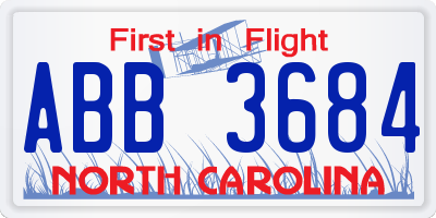 NC license plate ABB3684