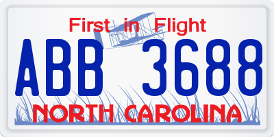 NC license plate ABB3688
