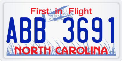 NC license plate ABB3691