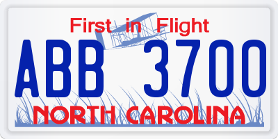 NC license plate ABB3700