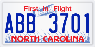 NC license plate ABB3701