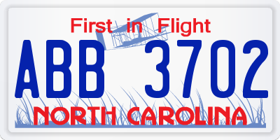 NC license plate ABB3702