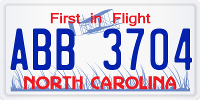 NC license plate ABB3704