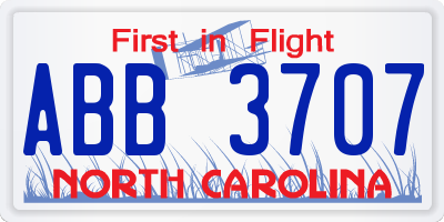 NC license plate ABB3707