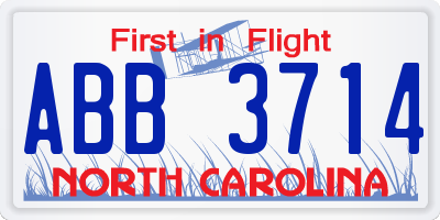 NC license plate ABB3714