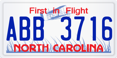 NC license plate ABB3716