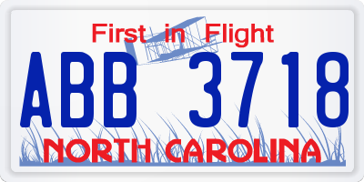 NC license plate ABB3718