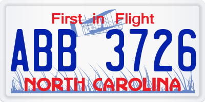 NC license plate ABB3726