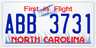 NC license plate ABB3731
