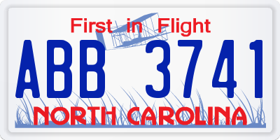 NC license plate ABB3741