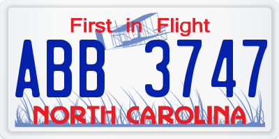 NC license plate ABB3747