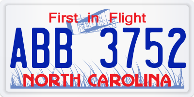 NC license plate ABB3752