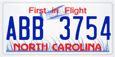 NC license plate ABB3754