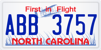 NC license plate ABB3757