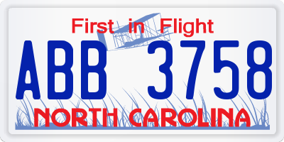 NC license plate ABB3758