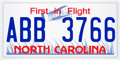 NC license plate ABB3766
