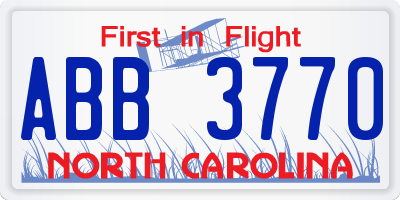 NC license plate ABB3770