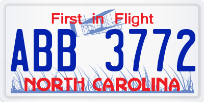 NC license plate ABB3772