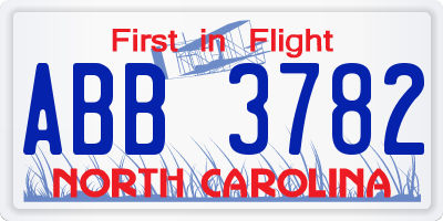 NC license plate ABB3782