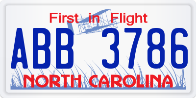 NC license plate ABB3786
