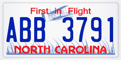 NC license plate ABB3791