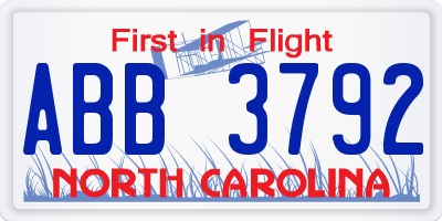 NC license plate ABB3792