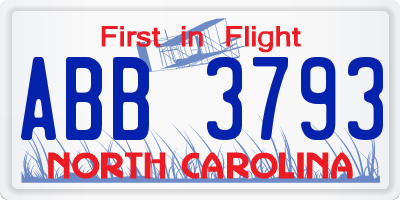 NC license plate ABB3793