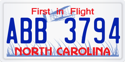 NC license plate ABB3794