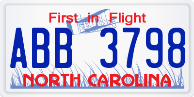 NC license plate ABB3798