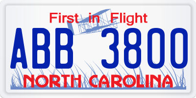NC license plate ABB3800