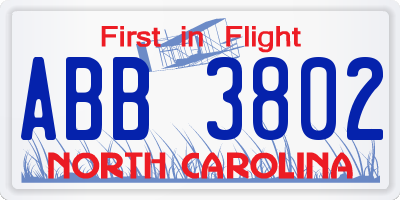 NC license plate ABB3802