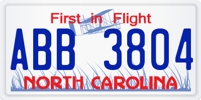 NC license plate ABB3804