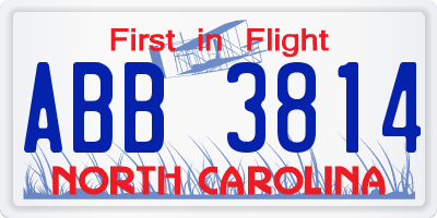 NC license plate ABB3814