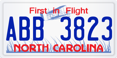NC license plate ABB3823