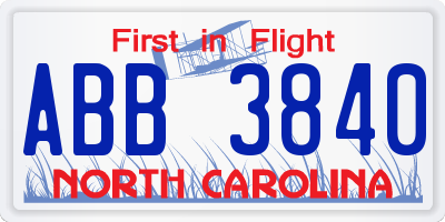 NC license plate ABB3840
