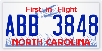 NC license plate ABB3848
