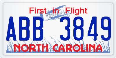 NC license plate ABB3849