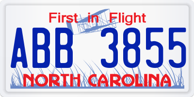 NC license plate ABB3855