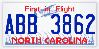 NC license plate ABB3862