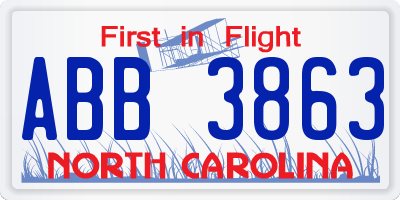 NC license plate ABB3863