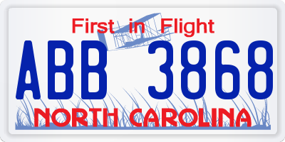 NC license plate ABB3868