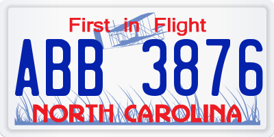 NC license plate ABB3876
