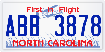 NC license plate ABB3878
