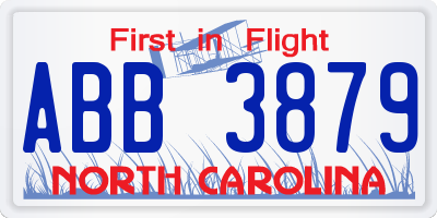 NC license plate ABB3879