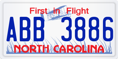 NC license plate ABB3886