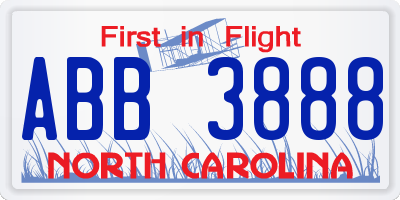 NC license plate ABB3888