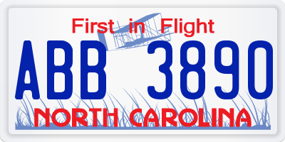 NC license plate ABB3890