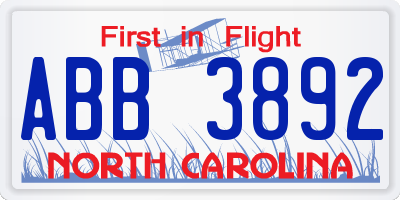 NC license plate ABB3892