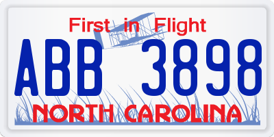 NC license plate ABB3898