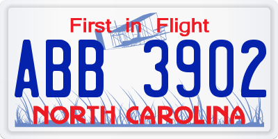 NC license plate ABB3902